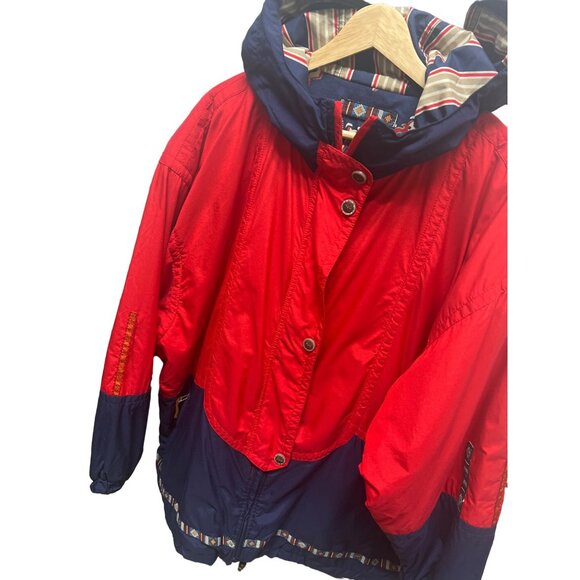 Obermeyer Vintage 90's Red and Blue Reversible Hoodie Puffer Ski Jacket - Picture 1 of 13